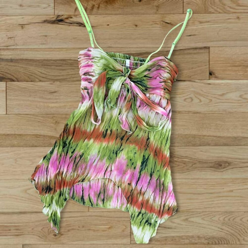 Rare Y2K Fairycore Handkerchief Asymmetrical Tie Cami Top ⭐️ Made in USA